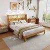 Teak Wood Platform Bed Frame Queen & King Size with Headboard Modern Soft Bed Eco-Friendly Convertible Natural Color