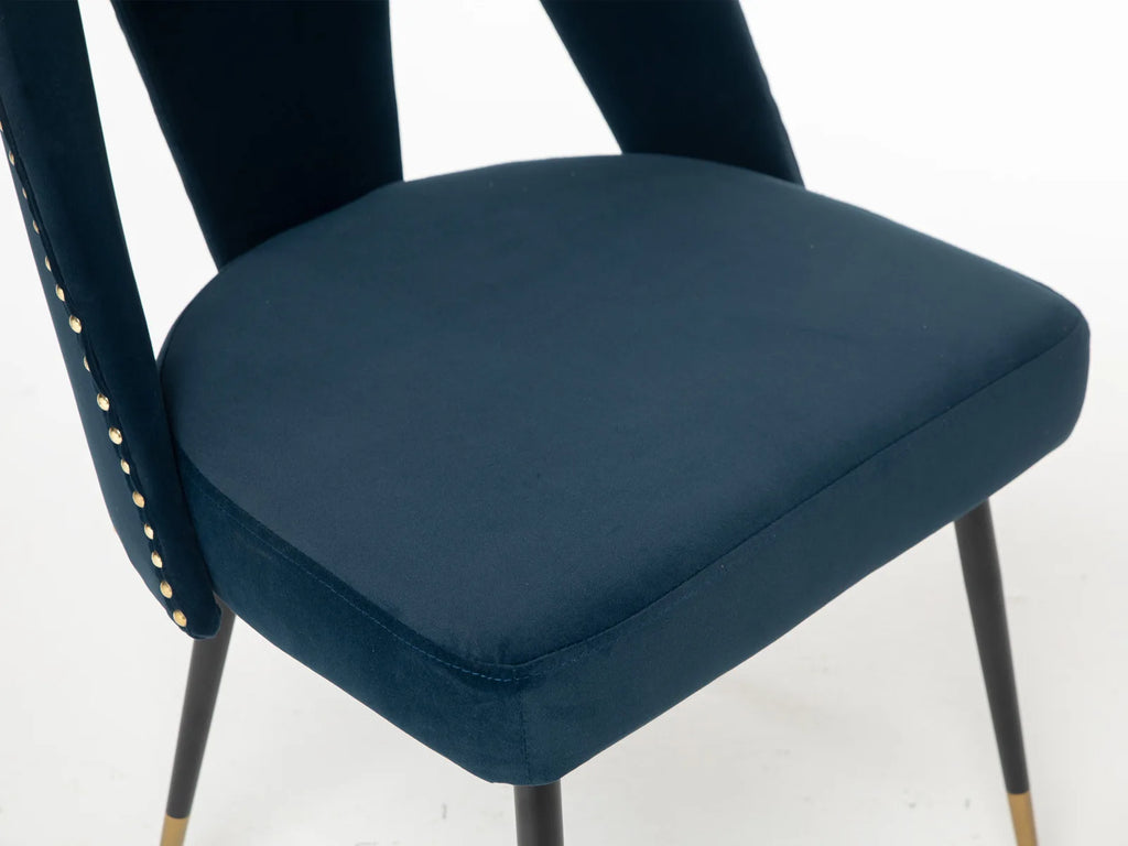 Furniture Collection Modern Contemporary Velvet Upholstered Dining Chair with Nailhead and Gold Tipped Black Metal Legs Set of 2