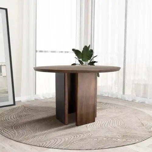 Modern Alden Round Solid Wood Eco-Friendly Durable Dining Table for Living Room Bedroom Kitchen