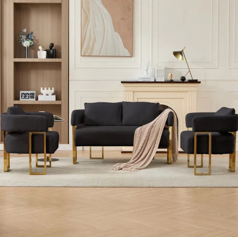 Modern Tufted Living Room Side Chair with Gold Metal Legs No Wheels for Home Office & Bedroom Dressing Area
