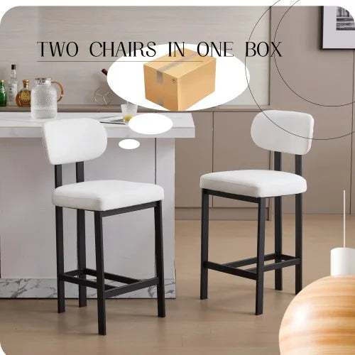 Bar Stools Set of 2, 26 Inch Modern Upholstered Fabric Counter Height Barstools, Kitchen Island Chairs with Black Metal Legs