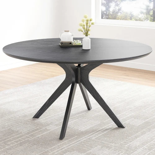 47.2" Solid Walnut Round Dining Table for 6 with Intersecting Pedestal Base Antique Design Hotel Use