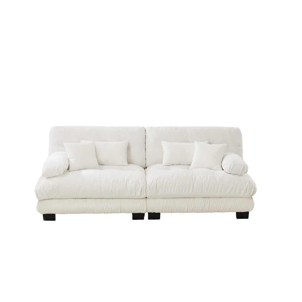 Cloud Couch Modern Square 2-Seater Chenille Sofa for Living Room White with 2 Lumbar & 2 Throw Pillows