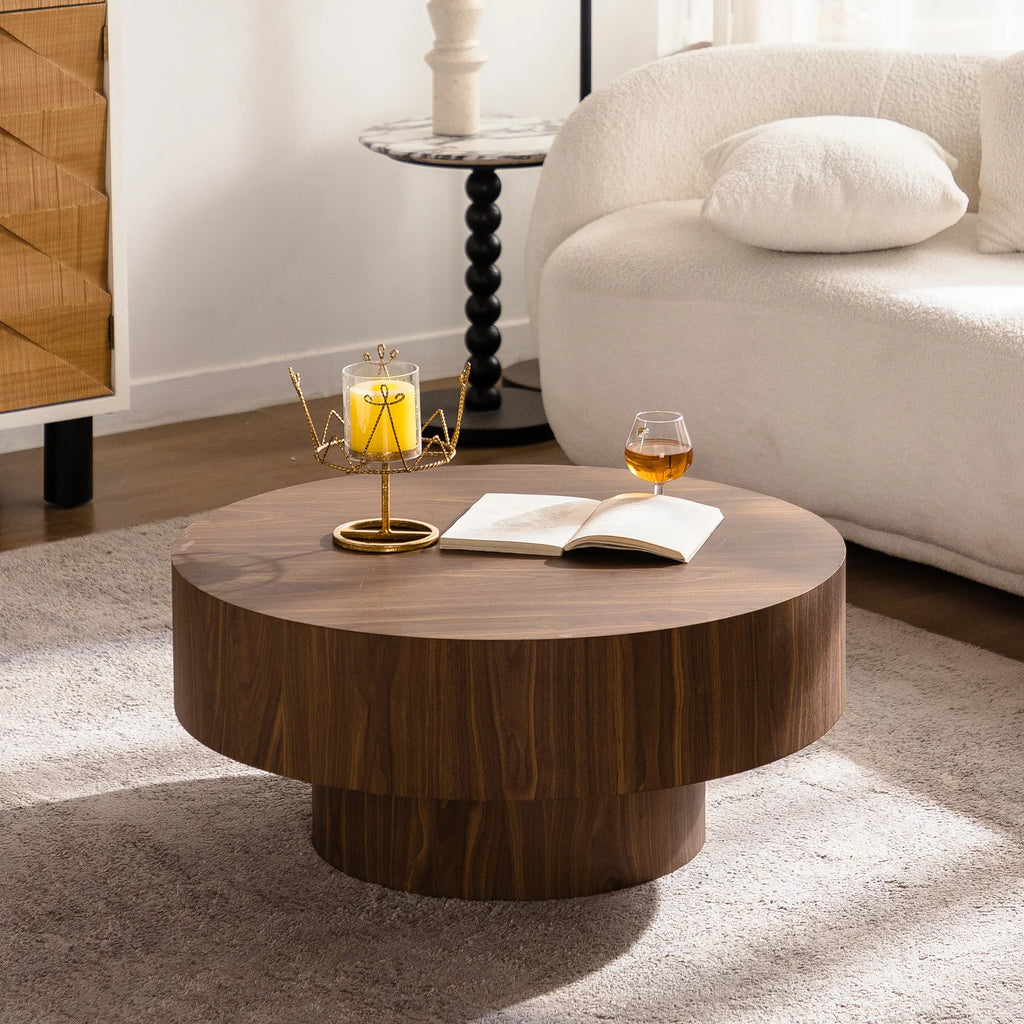 Modern Round Wood 30.51 Inch Coffee Table for Living Room Bedroom Office-Walnut Finish Home Furniture Side Table