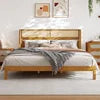Teak Wood Platform Bed Frame Queen & King Size with Headboard Modern Soft Bed Eco-Friendly Convertible Natural Color