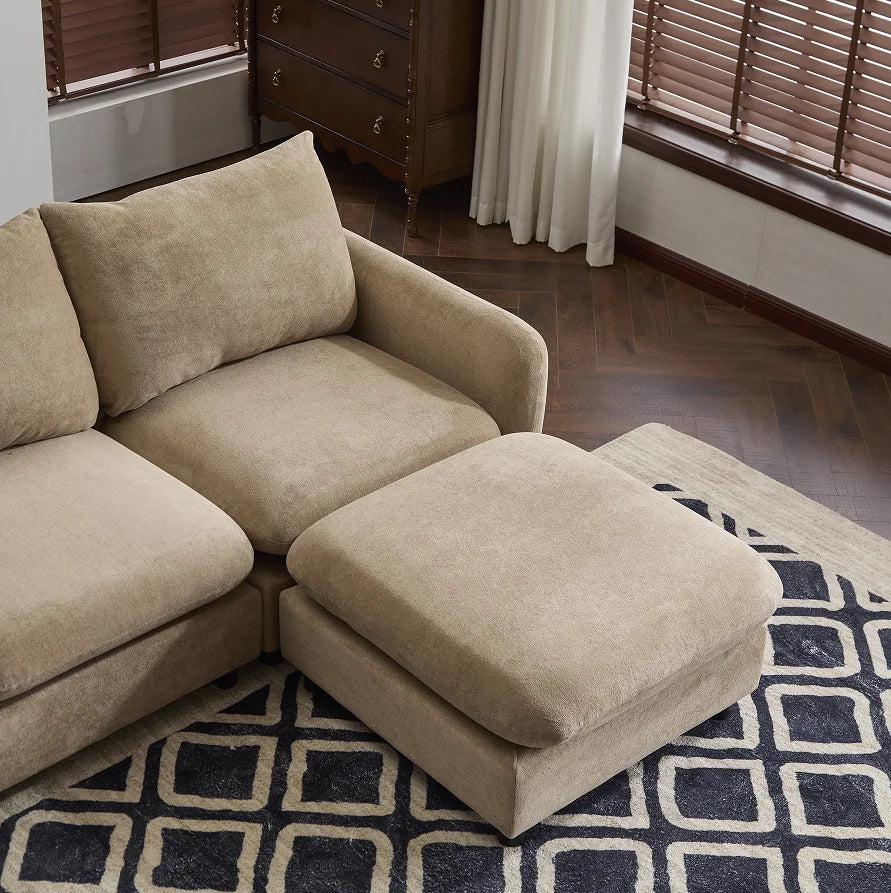 3-Piece L Shaped Modular Free Combination Sectional Velvet Sofa Couch with Ottoman