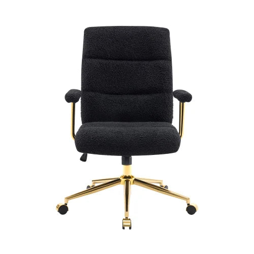 Textured Boucle Fabric Black Gold Modern Swivel Office Chair with Height Adjustable Padded Arms Eco-Friendly for Home Office