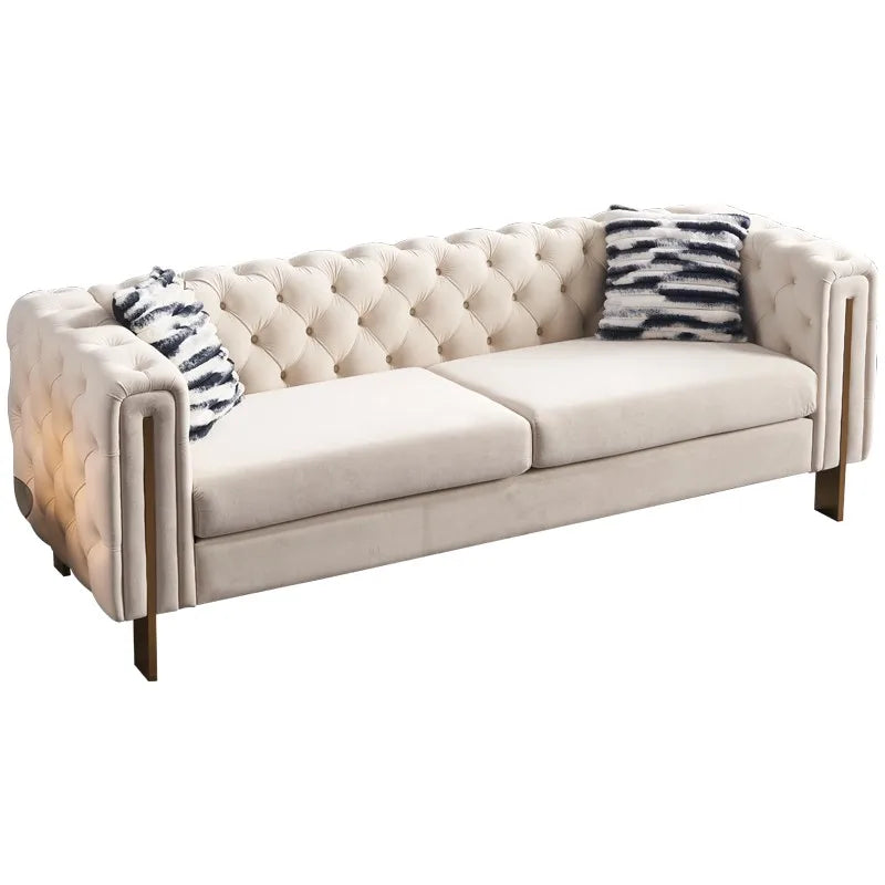 Tufted Velvet Chesterfield Style Sofa With High Resilience Sponge for Small Space Apartment Lounge Modern Home