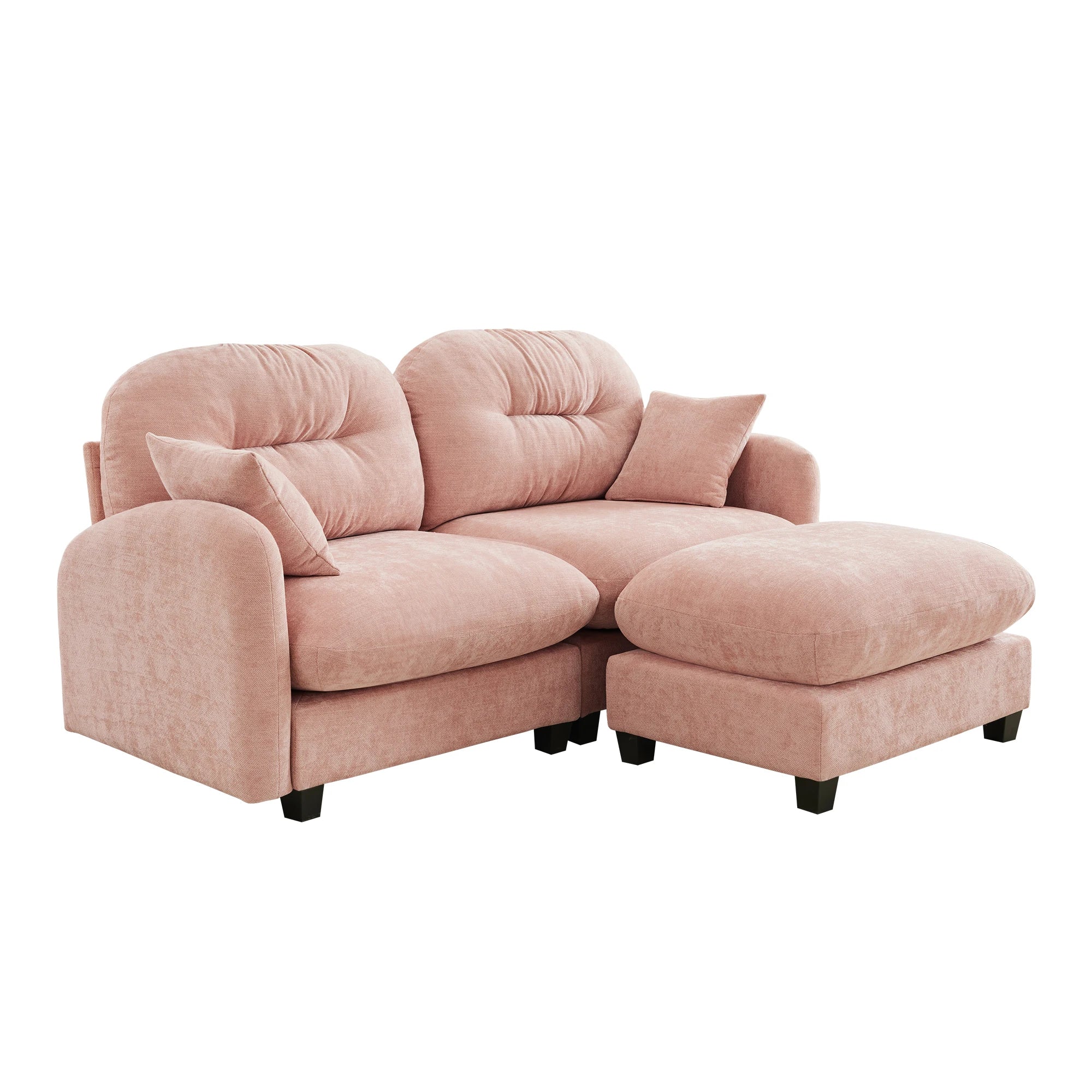 Modern Two Seat Cloud Sectional L-Shaped Couch Ottoman Soft Chenille Fabric Tufted Cushion Backrest High-Density Living Rooms