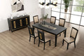 7pc Modern Dining Set with Espresso Dining Table and Glass Insert Top 6 Chairs-Wooden Hotel Apartment Dining Room Furniture