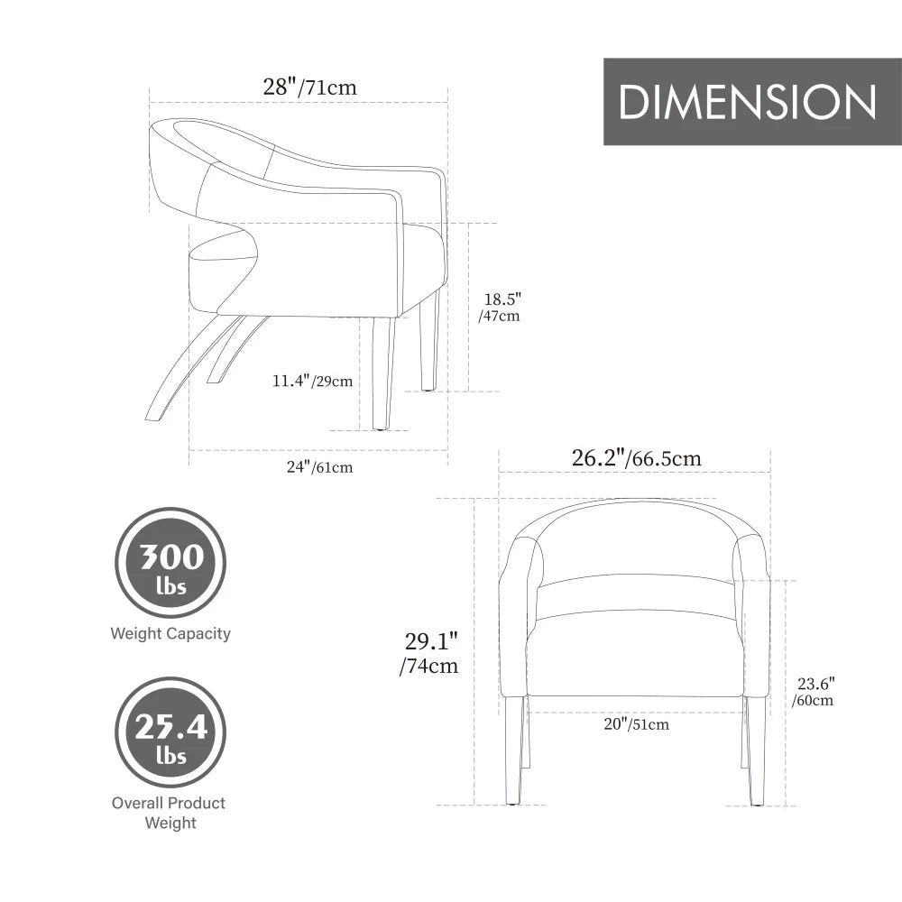 M Modern PU Leather Dinning Chair Barrel Open Back Upholstered Solid Wood Legs Salon Accent Chair