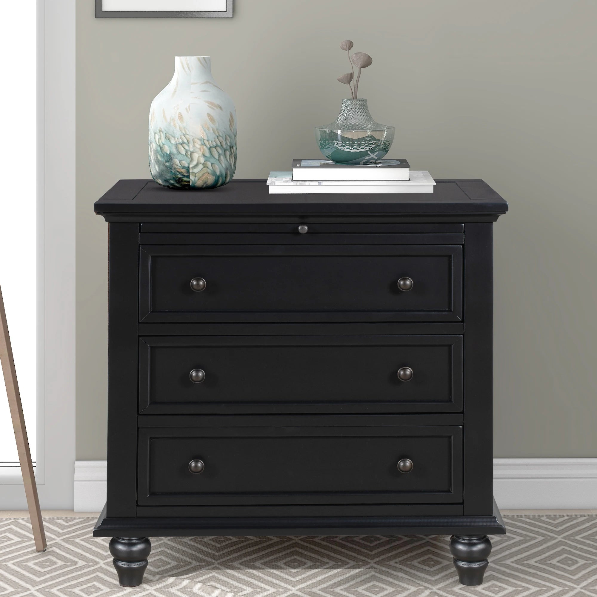28''Nightstand Pine Wood Veneer Modern Bedside Cabinet 3 Drawers Pull-out Tray Minimalist Sofa Side Table Living Room Furniture