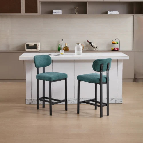 Bar Stools Set of 2, 26 Inch Modern Upholstered Fabric Counter Height Barstools, Kitchen Island Chairs with Black Metal Legs