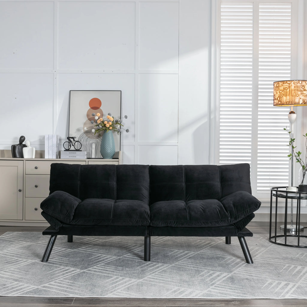 Convertible Folding Sofa Bed 2-Seater Modern Upholstered Sleeper Adjustable Armrests Backrest Space-Saving Twin Apartment