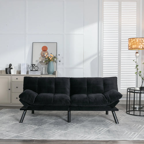 Convertible Folding Sofa Bed 2-Seater Modern Upholstered Sleeper Adjustable Armrests Backrest Space-Saving Twin Apartment