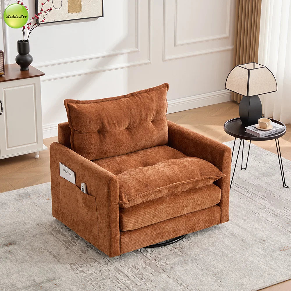 Fast Delivery USA Stock 360°Swivel Upholstered Armchair For Living Room Accent Chair With Storage Pocket Single Sofa Chair 9084