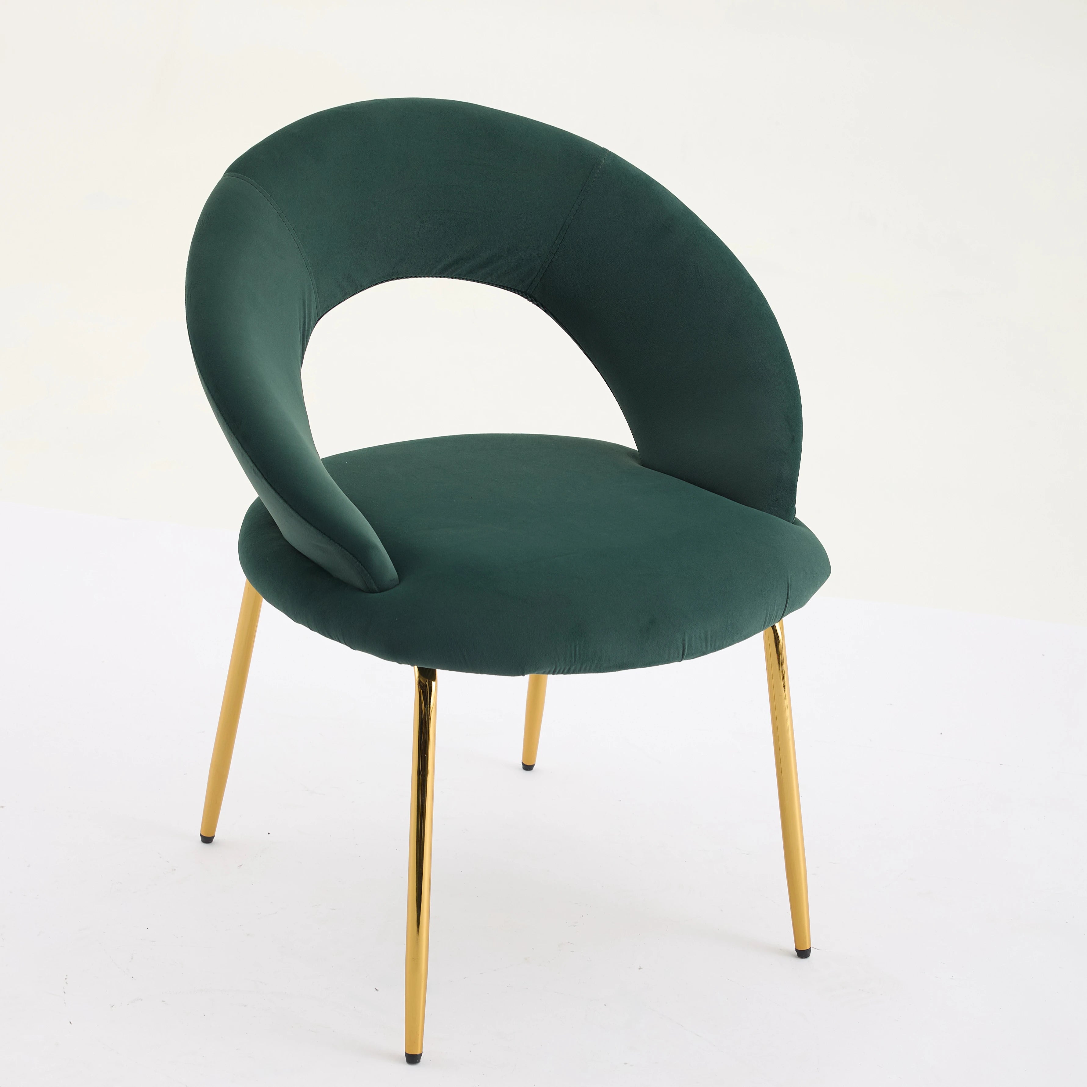 Set of 1 Modern Velvet Fabric Dining Chairs with Curved Backrest and Iron Legs for Dining Room or Living Rooms Green