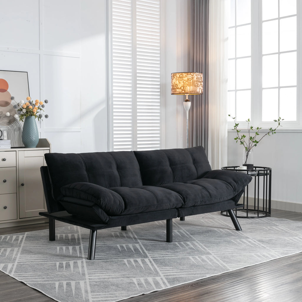 Convertible Folding Sofa Bed 2-Seater Modern Upholstered Sleeper Adjustable Armrests Backrest Space-Saving Twin Apartment