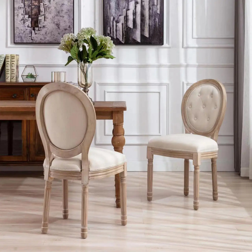Modern Dining Room Chairs Set of 2, Beige Fabric Rattan Back Antique Wooden French Louis Chair for Hotel Wedding Event