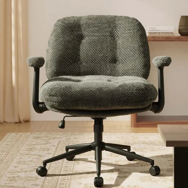Free Shipping Modern Thick Cushion Wide Seat Flip-Arms Criss-Cross Home Office Bedroom Cross-Legged Fabric Office Chair