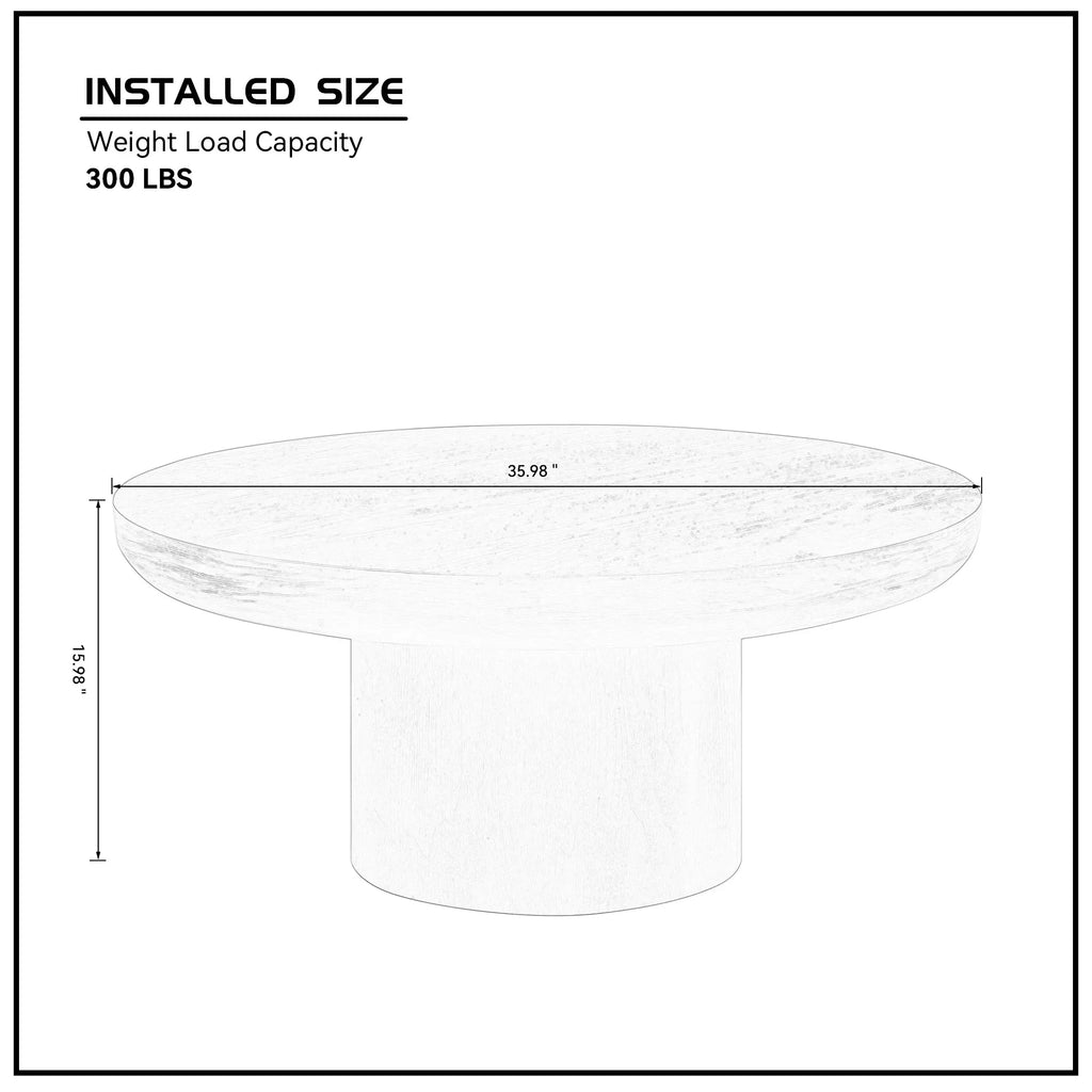 Modern Durable Round Coffee Table with Cylindrical Legs and Wood Veneer Top Rounded Sofa Side Table for Living Room & Office