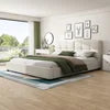 King Size Adjustable Velvet Bed Frames Modern Upholstered Platform Bed with Curved Tufted Headboard and Soft Square Corners