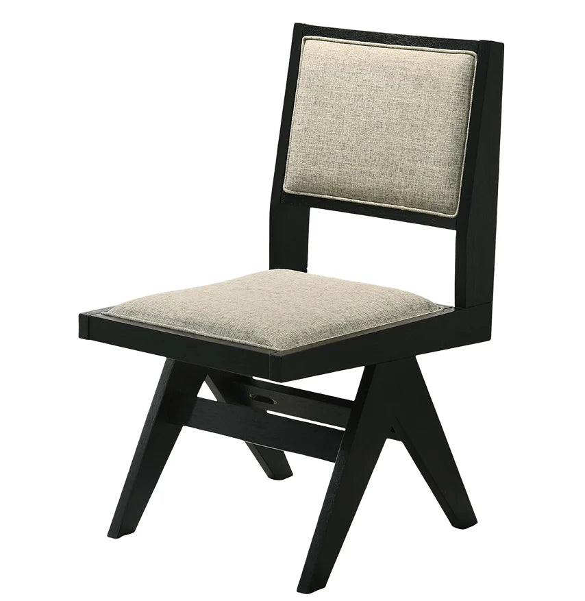 5pc Black Wooden Dining Set with Gray Upholstery Tempered Wood Top Table Chairs 48" Round Apartment-Friendly