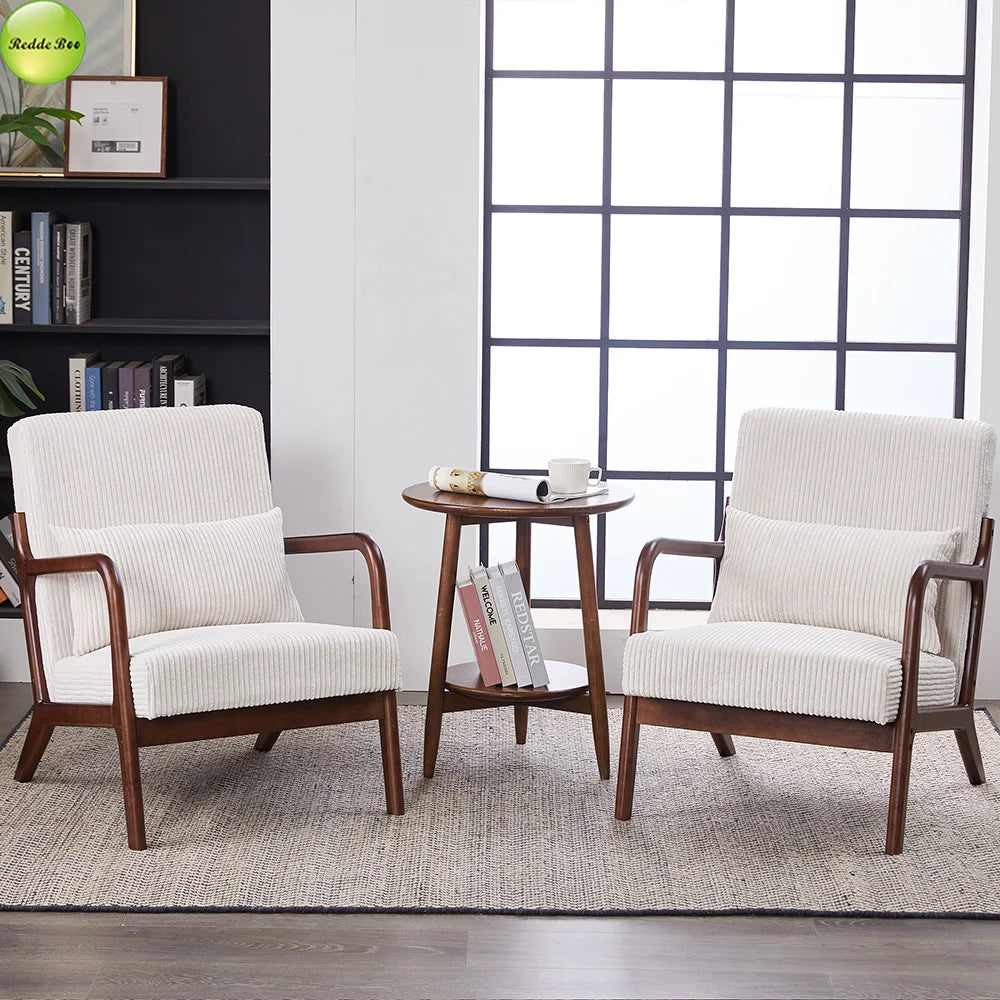 In Stock Modern Nordic Upholstered Accent Living Room Chair Solid Wood Lounge Chair For Coffee House Reading Room Armchair 5373