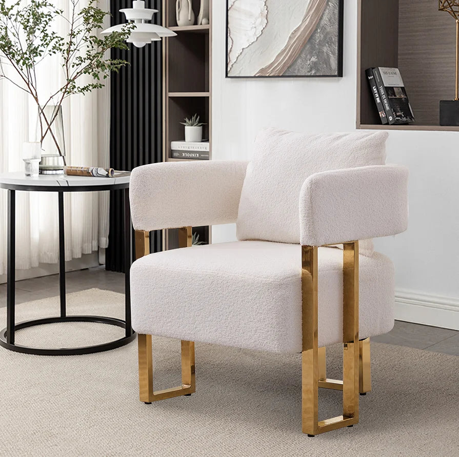 Modern Tufted Living Room Side Chair with Gold Metal Legs No Wheels for Home Office & Bedroom Dressing Area