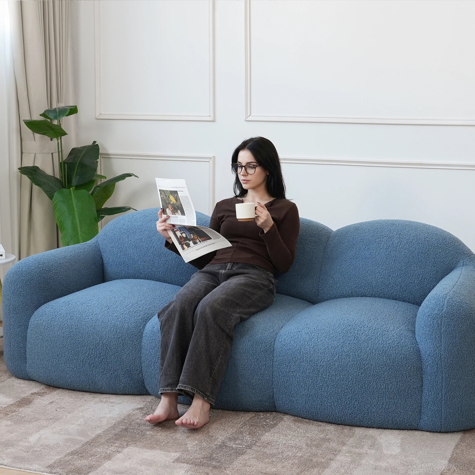 ATUNUS America Drop Shipping Modern 3 Seats Cloud Sofa for Living Room Furniture Blue Vacuum Compressed Sofa Couch Set Hot Sale
