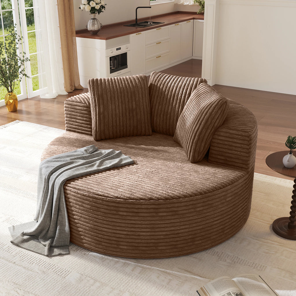 ATUNUS US in Stock Drop Shipping Modern Apartment Brown Lounge Sofa Vacuum Compressed Foam Round Accent Single Seat Chair Sofa
