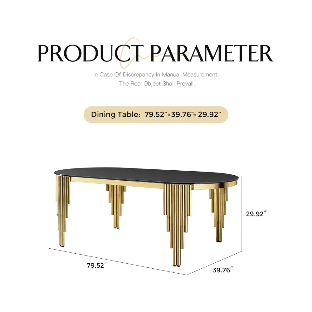 Oval Silla De Comedor Modern Luxury Gold Stainless Steel and Black Glass Dining Table