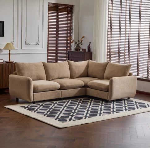 3-Piece L Shaped Modular Free Combination Sectional Velvet Sofa Couch with Ottoman