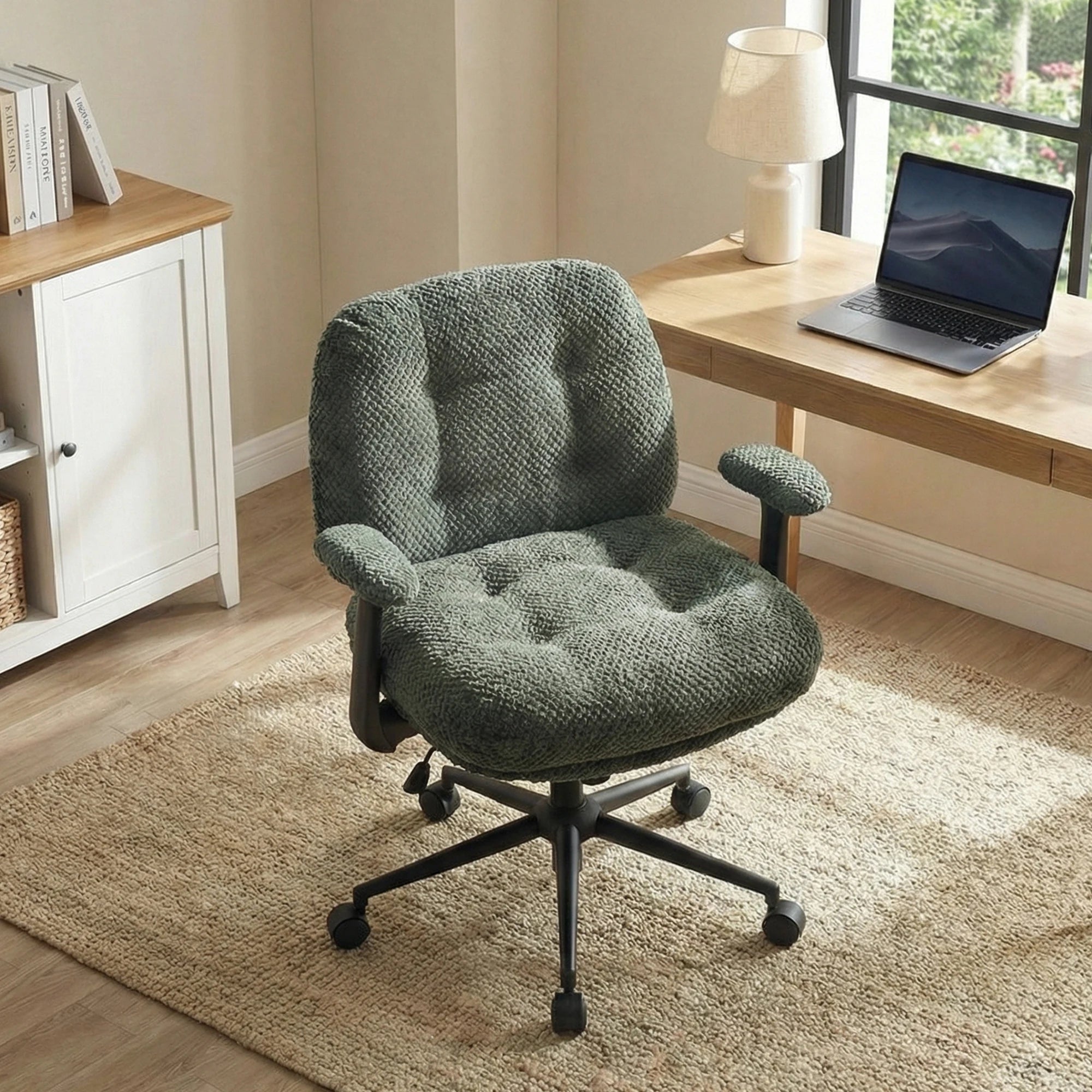 Free Shipping Modern Thick Cushion Wide Seat Flip-Arms Criss-Cross Home Office Bedroom Cross-Legged Fabric Office Chair