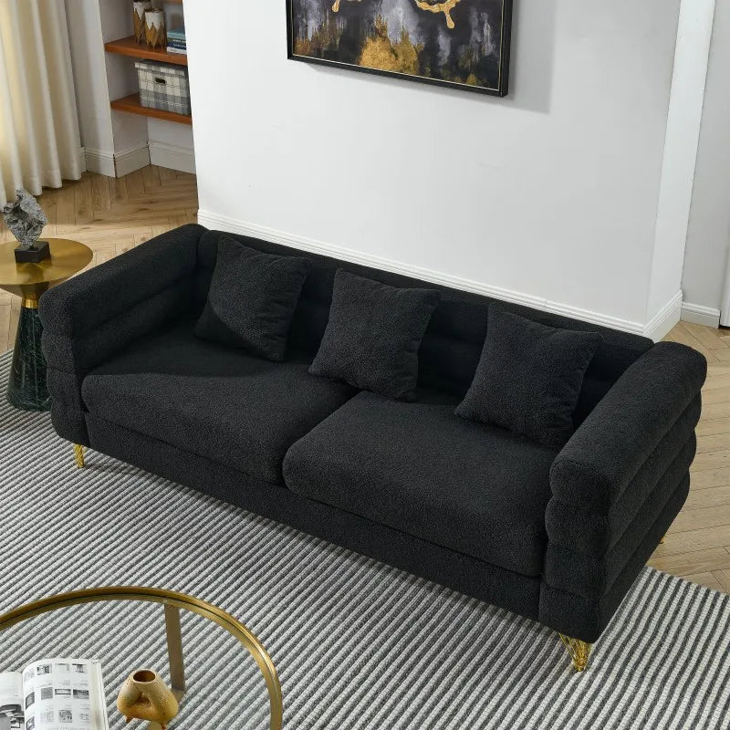 Oversized Three Seater Sectional Sofa Bed Set with Tufted Fabric Cover Deep Seating for Living Room Bedroom & Office