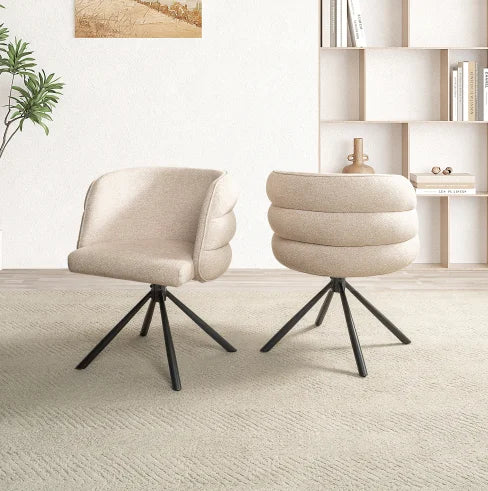 Modern 360 Swivel Home Office Desk Chairs Set of 2 Dining Chairs with Arm Upholstered Bedroom Chairs Metal Base Eco-Friendly