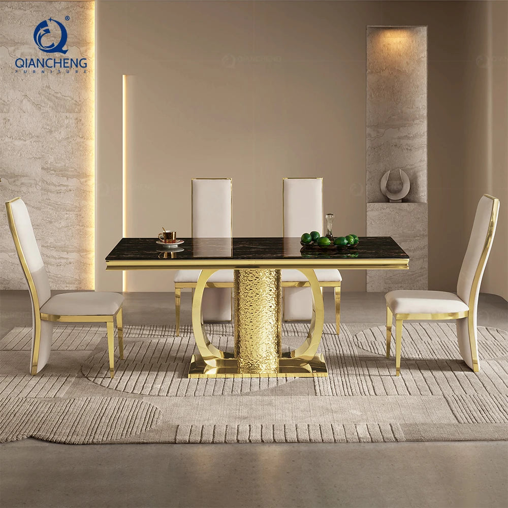 High End Rectangular Dining Room Table 6 Seater Luxury Glass Dining Tables for Hotel Restaurant