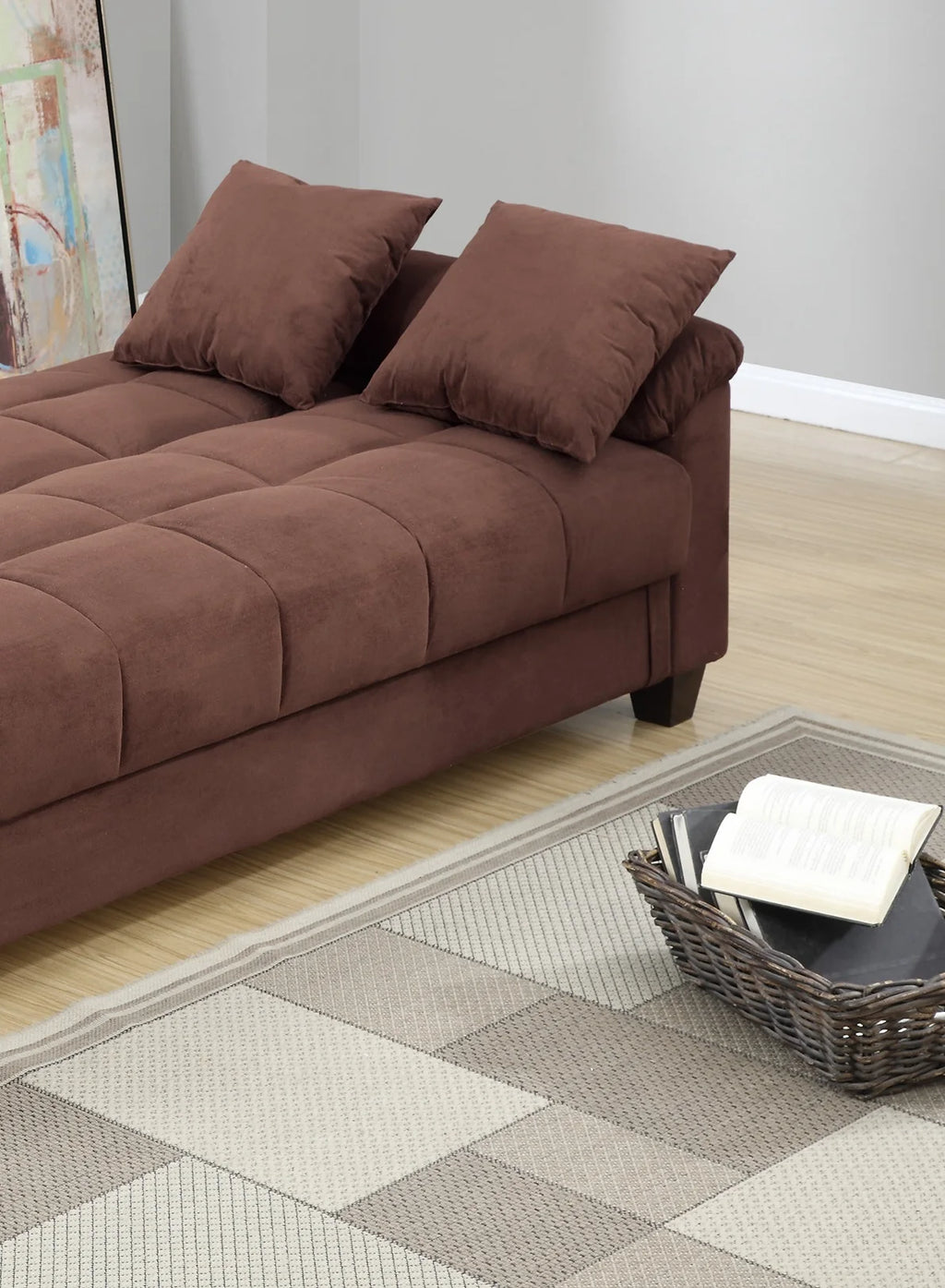 Living Room Adjustable Sofa Chocolate Color Microfiber Plush Storage Couch 1pc Futon Sofa w Pillows