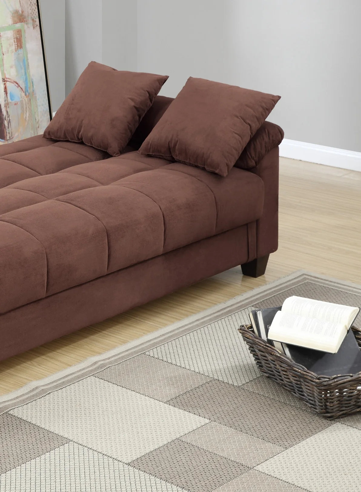 Living Room Adjustable Sofa Chocolate Color Microfiber Plush Storage Couch 1pc Futon Sofa w Pillows