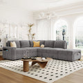 OE HOME Modern L-shaped Chenille Padded Modular Sofa with Storage USB Ports & Cup Holders for Living Rooms