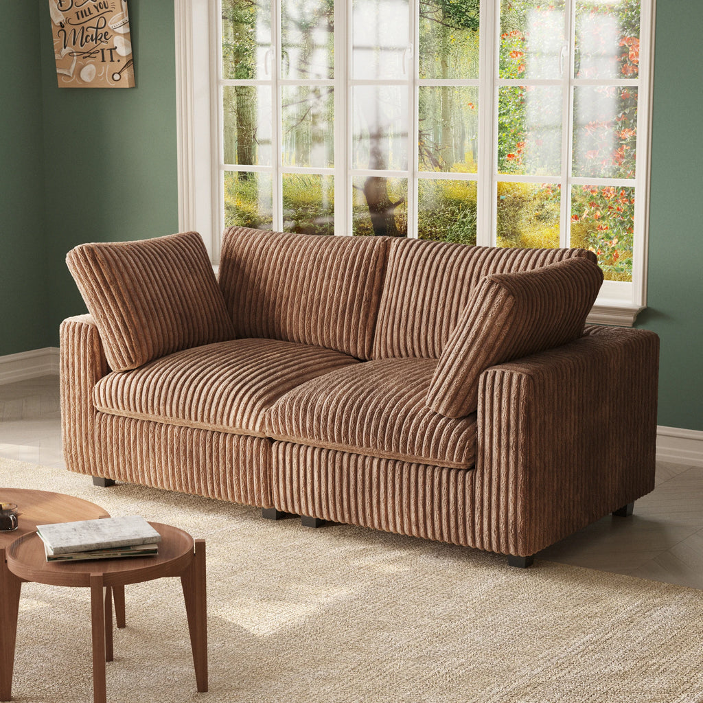 VOXHOME US Drop Shipping Apartment 3 Seater American Corduroy Sofa Living Room Furniture Brown Modular Sectional Couch Sofa Set