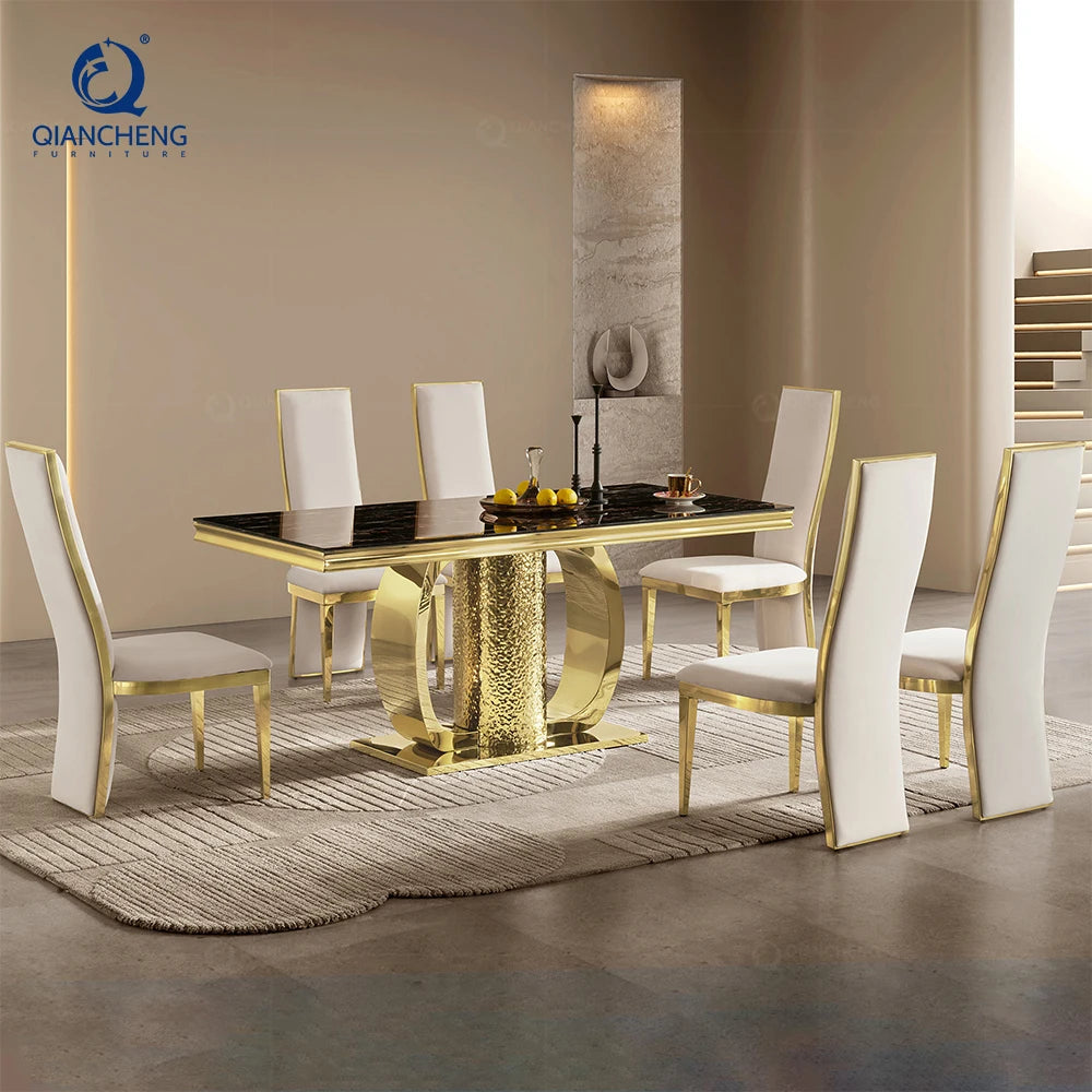 High End Rectangular Dining Room Table 6 Seater Luxury Glass Dining Tables for Hotel Restaurant
