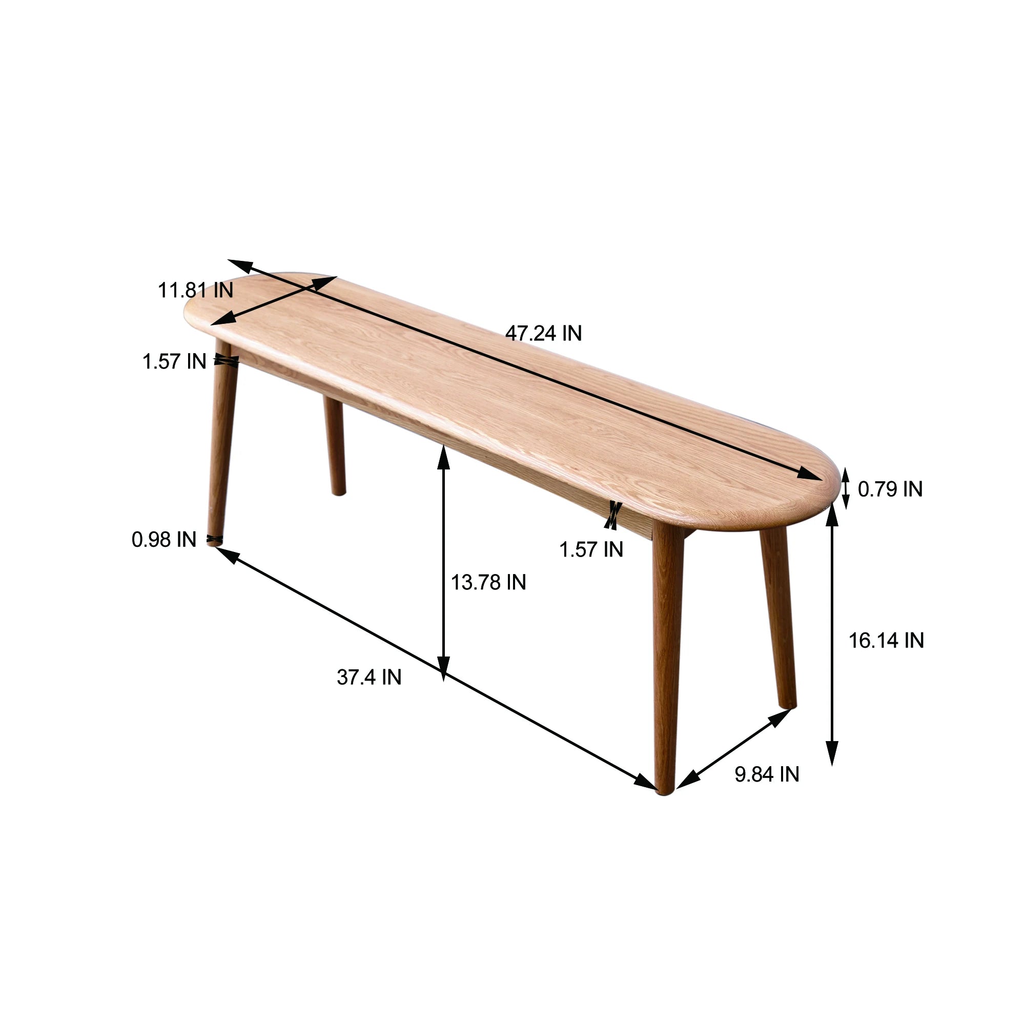 M Natural Oak Wood Chair Lightweight Dining Wooden Bench for Living Room Indoor Office Home Furniture