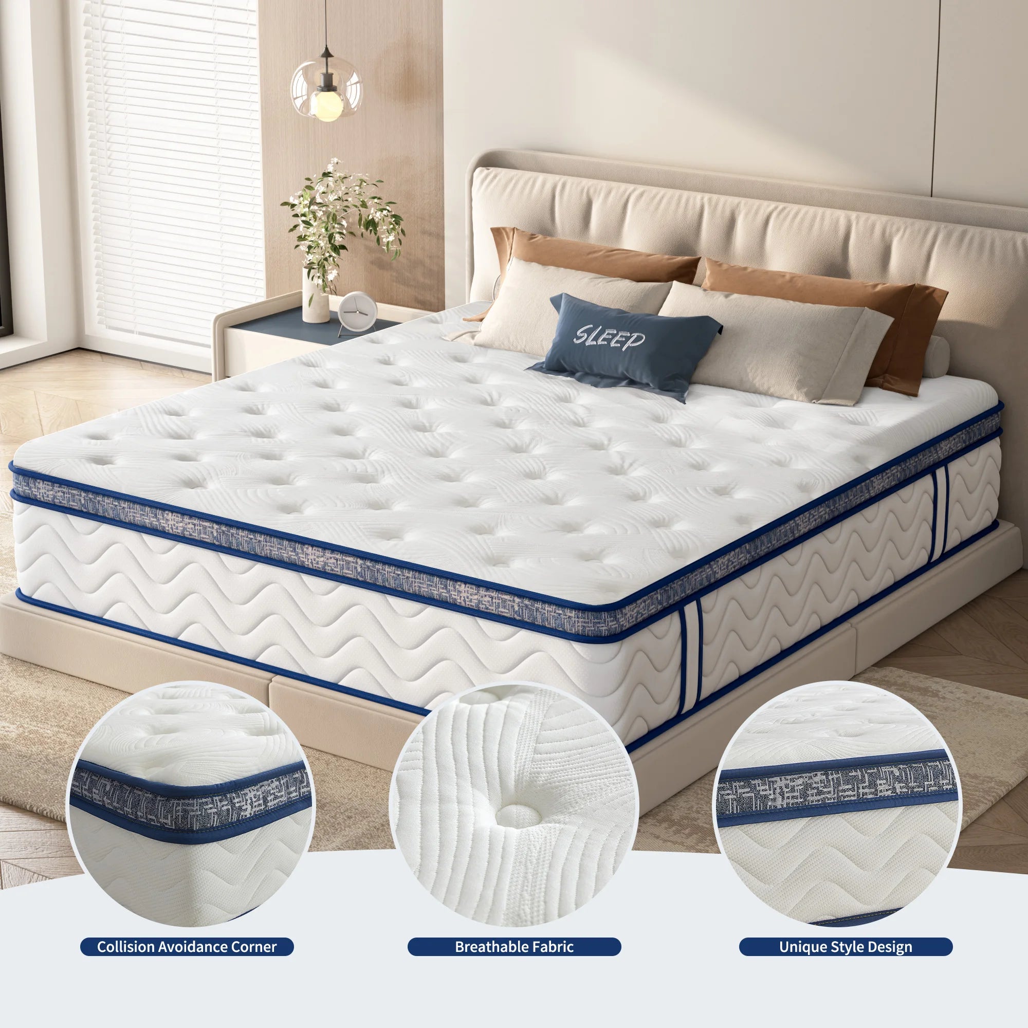 M 12 Inch Queen Size Hybrid Mattress Pocket Spring Coils Memory Foam Bed Mattress Colchon