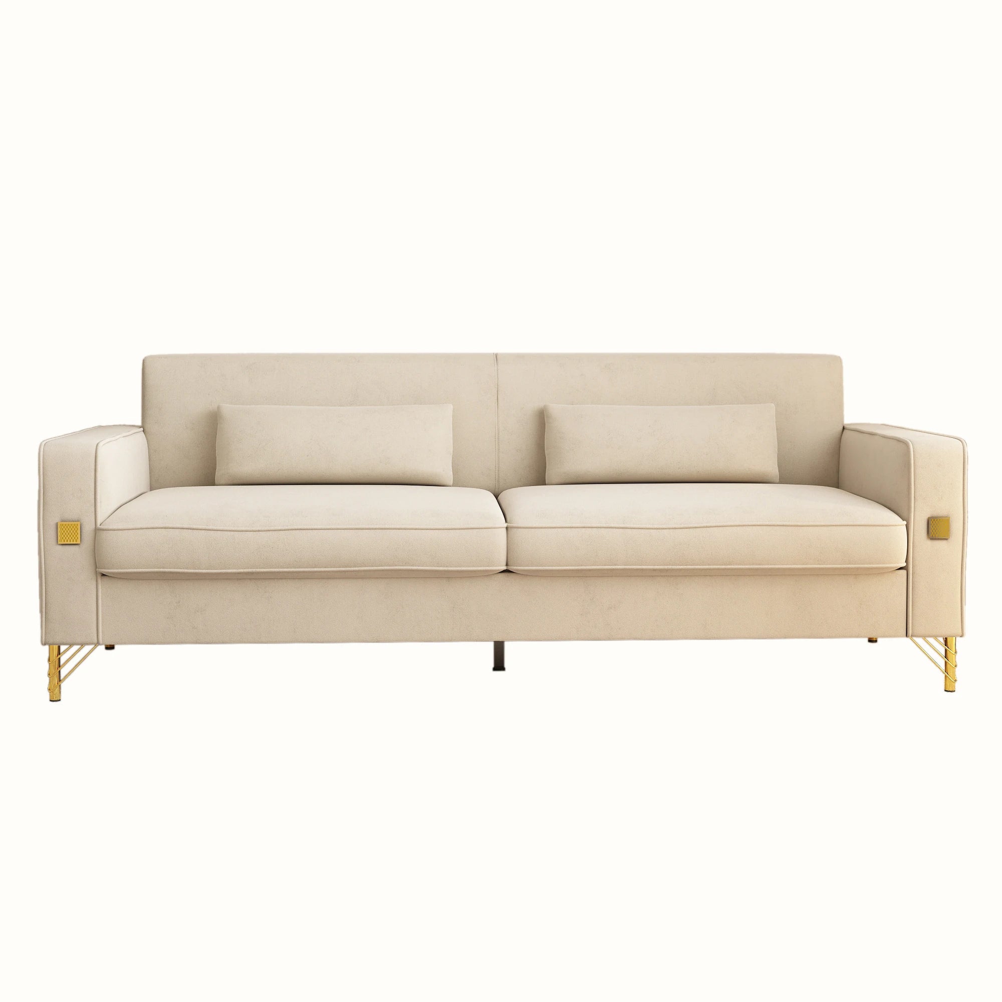 Modern Velvet Reclining Corner Sofa 3-Seater with Metal Legs & Pillows for Hotel & Villa Living Rooms