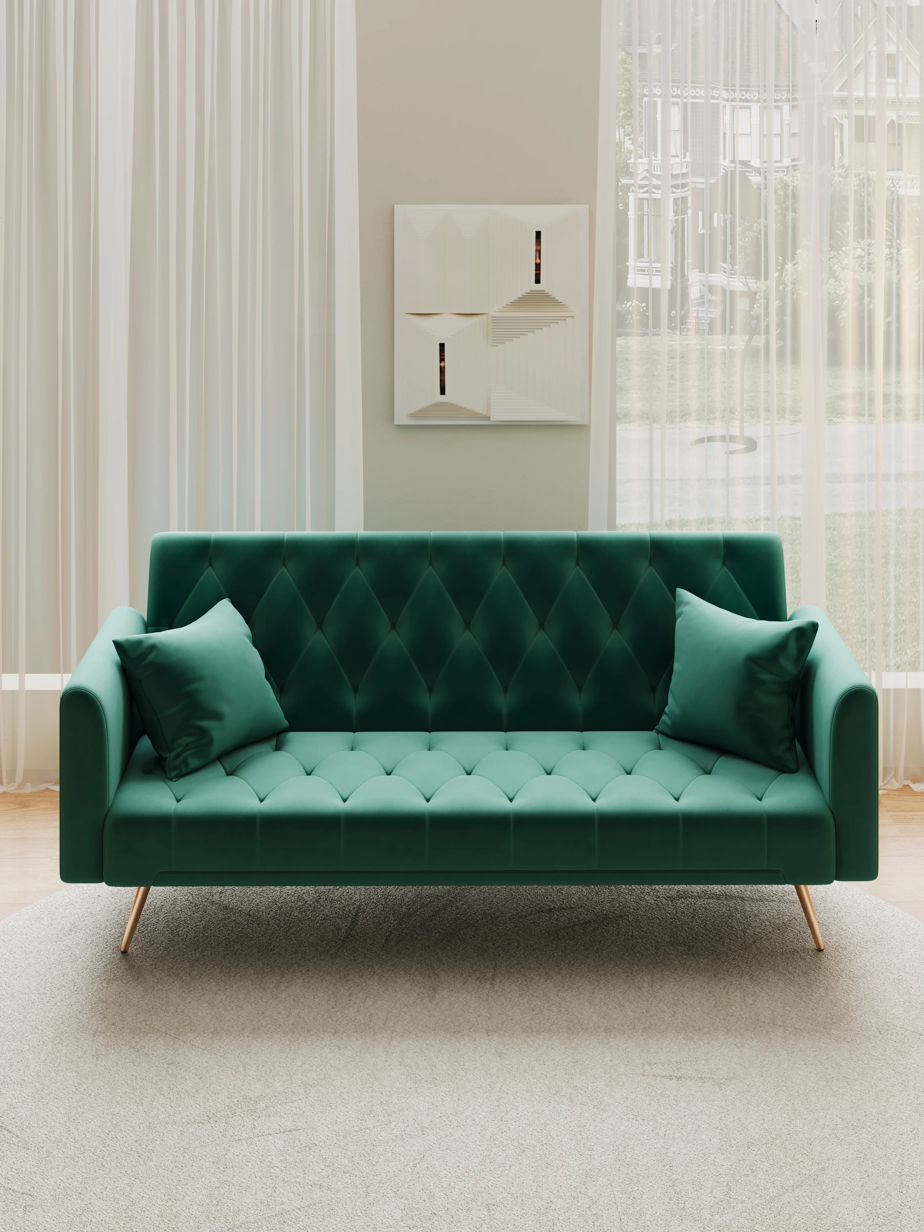 Modern Tufted Convertible Seat Sofa American Velvet Comfortable Furniture for Small Living Room Office Apartment Hotel Villa