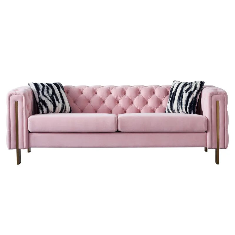 Tufted Velvet Chesterfield Style Sofa With High Resilience Sponge for Small Space Apartment Lounge Modern Home