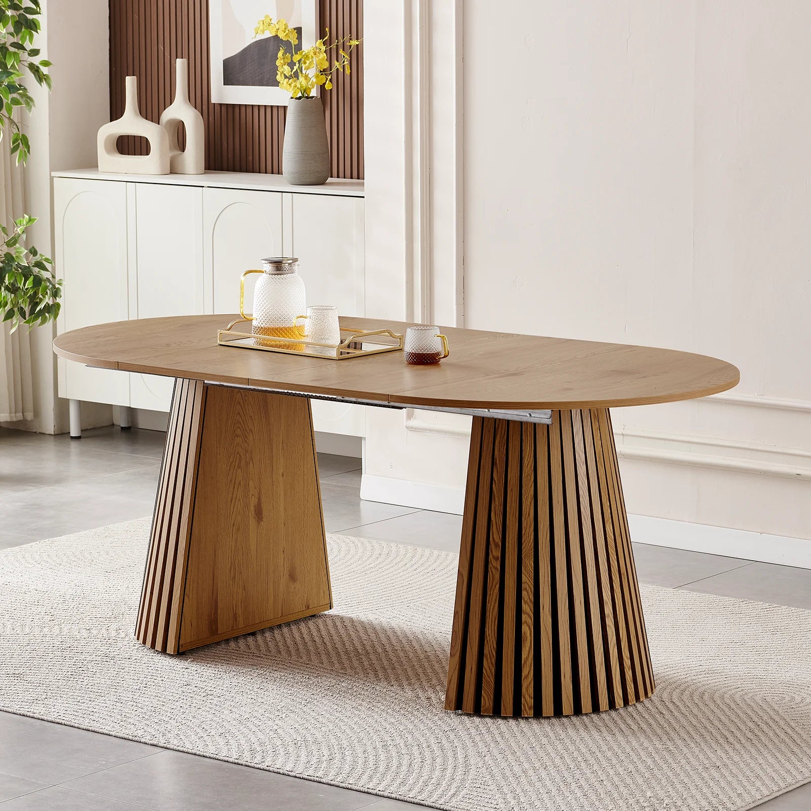 Modern Durable Wooden Extendable Dining Table Space-saving Oval Design for Apartment Hotel Use Multi-functional Home Dining