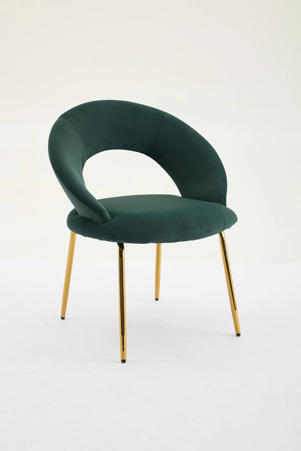Set of 1 Modern Velvet Fabric Dining Chairs with Curved Backrest and Iron Legs for Dining Room or Living Rooms Green