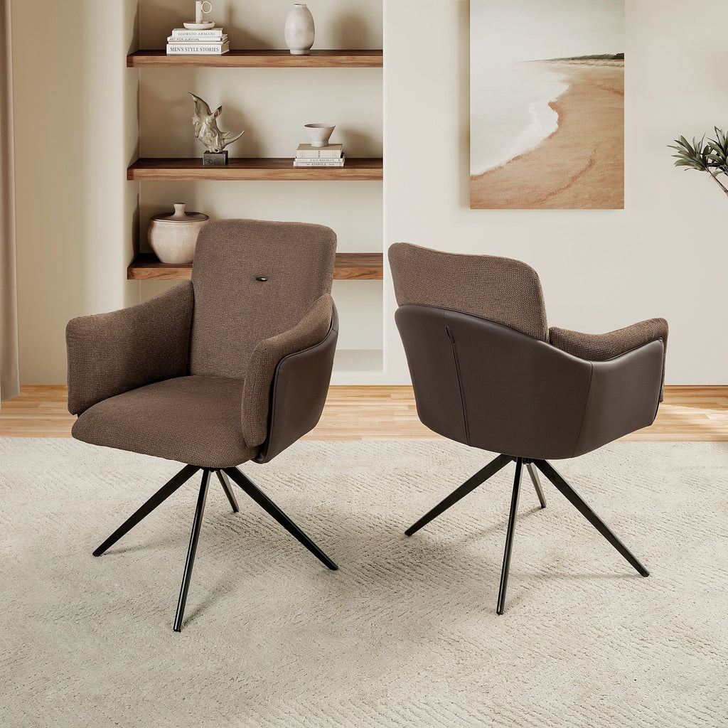 Modern 360 Swivel Home Office Desk Chairs Set of 2 Dining Chairs with Arm Upholstered Bedroom Chairs Metal Base Eco-Friendly